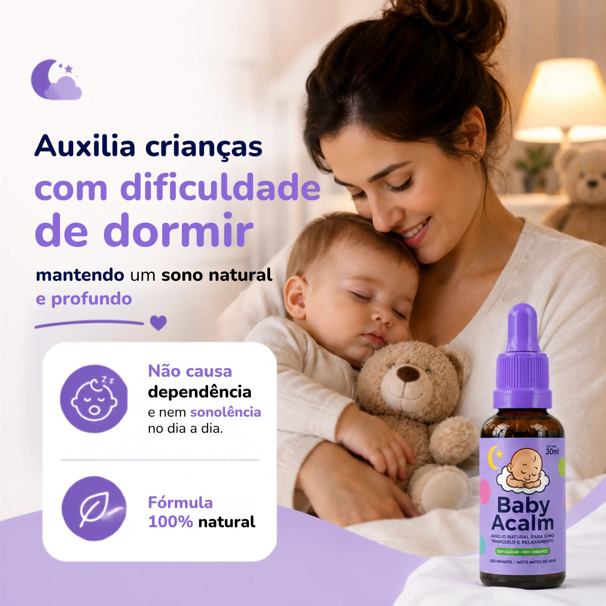 Baby Acalm 30ml - Auxílio Natural para Sono Profundo, Relaxamento e Equilíbrio Emocional