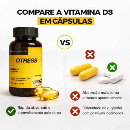 Vitamina D3 2000UI Colecalciferol DTRESS | Imunidade, Ossos e Saúde Muscular