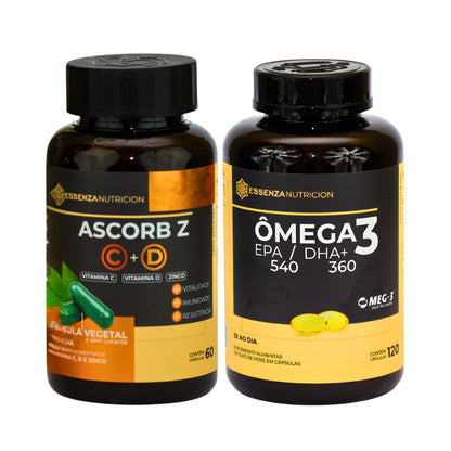 Kit Imunidade Completa: Ascorb Z + Ômega 3 para Imunidade, Coração e Saúde Diária