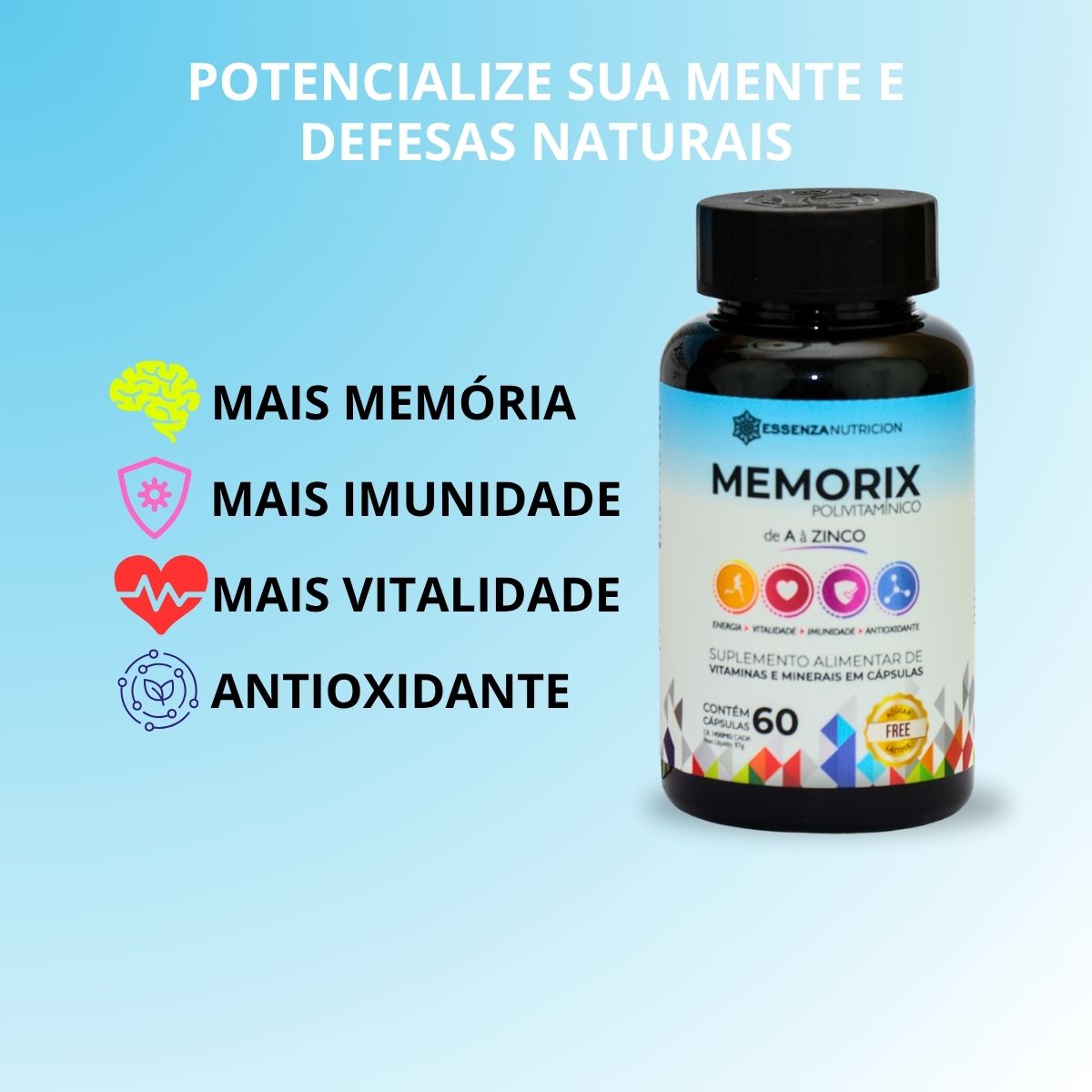 Memorix Polivitamínico de A à Zinco - 60 Cápsulas | Mais Memória, Mais Energia e um Corpo com Imunidade Mais Forte